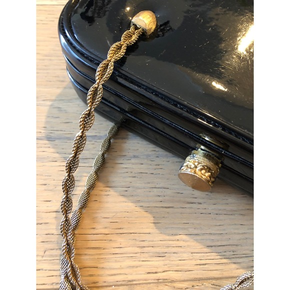 1950's Black patent leather Box Mini handbag evening Bag metal closure handles - Picture 5 of 12